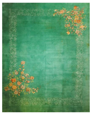 Emerald Green Rug with Cascades of Flowers and Ton Sur Ton Decoration, 1930s