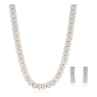 85.1 Ct Natural Moonstone Handcrafted Tennis Necklace With Drop Earrings Set - 3 Pieces For Sale