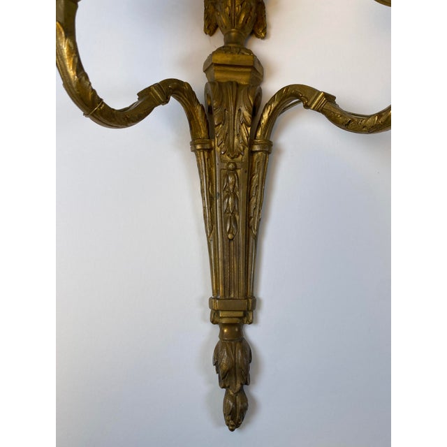 French 19th Century Louis XVI Style French Bronze Two-Light Wall Sconces - a Pair For Sale - Image 3 of 7