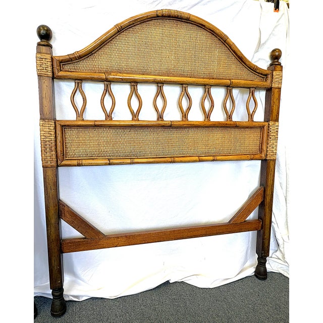 Vintage Palecek Woven Rattan With Bamboo Twin Headboards- A Coordinating Pair For Sale In West Palm - Image 6 of 16