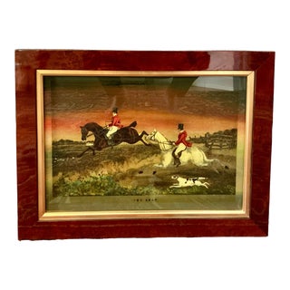 1970s Vintage Hand Colored Equestrian Print “The Leap” in Burl Wood Federalist Frame For Sale
