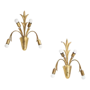Mid Century French Brass Botanic Sconces - a Pair