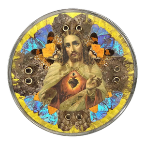 Brazilian Butterfly Wing Morpho Jesus Christ Charger C. 1950s
