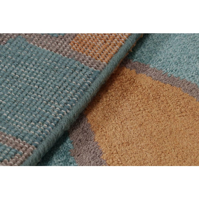 Rug & Kilim’s Mid Century Modern Geometric Orange-Gold & Blue Wool and Silk Gallery Rug For Sale - Image 9 of 9