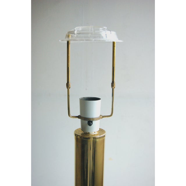 Giant Vintage Brass Table Lamp in Minimalistic Cylindrical Column Design. Denmark 1960s. For Sale - Image 6 of 9