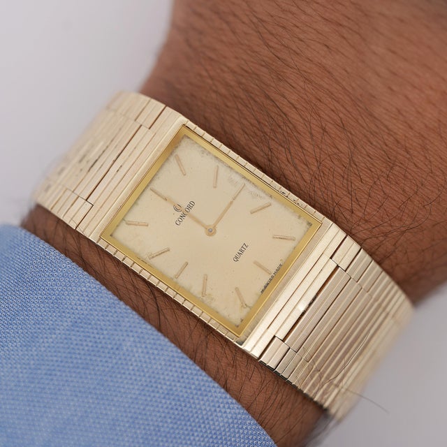 Vintage Concord 14k Gold 25mm Quartz Integrated Bracelet Watch For Sale - Image 9 of 10