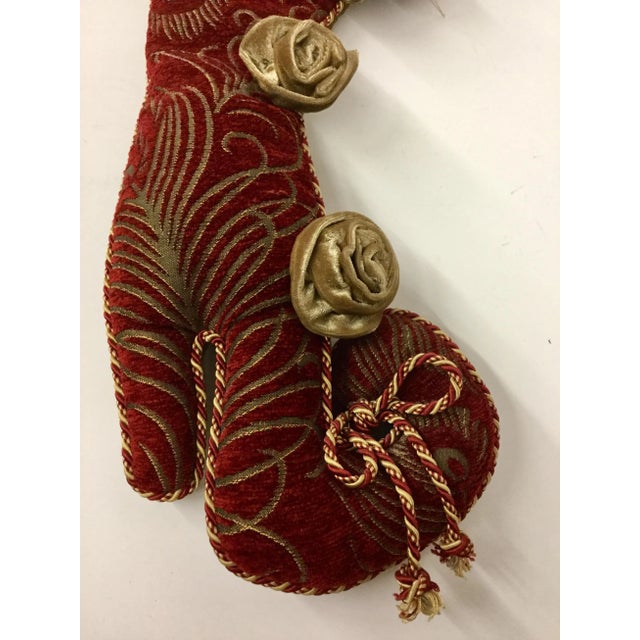 French Vintage High Heel Upholstery Tasseled Hanging Stocking For Sale - Image 3 of 11