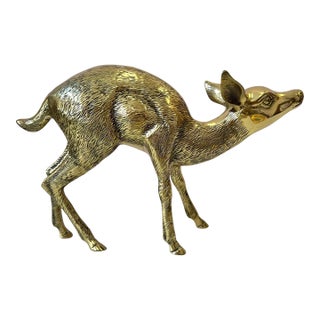 Vintage Large Brass Deer Statue For Sale