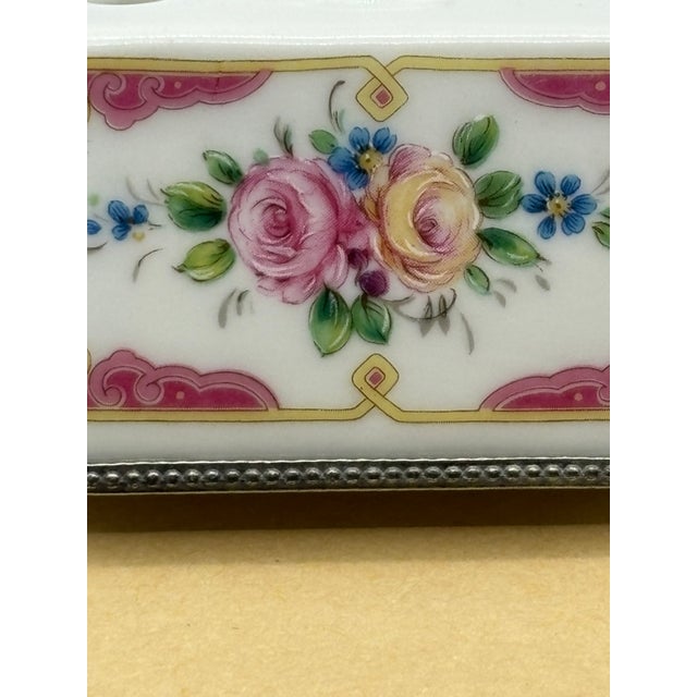 Limoges France Antique Porcelain Inkwell, Hand Painted Floral For Sale - Image 17 of 18