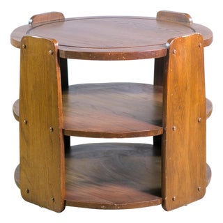 Vintage Art Deco 25.5 In. Round Oak Side Table For Sale