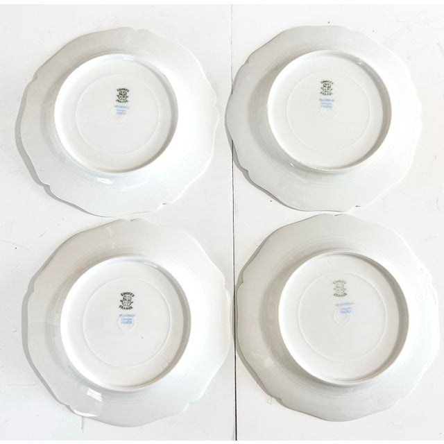 1900 - 1909 Antique Haviland Limoges Porcelain Dinner Plates – Hand Painted Honeysuckle Floral - Set of 4 For Sale - Image 5 of 8