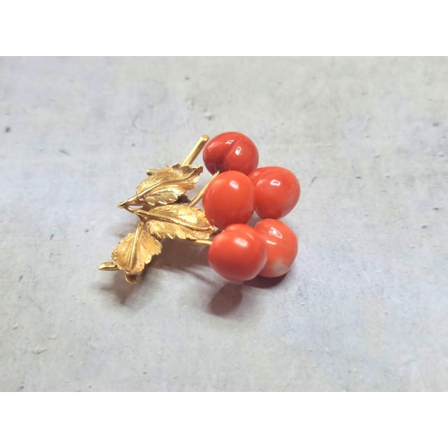 Vintage 14k Gold Momo Coral Cherry Branch Brooch, Japan, 1980s For Sale In Cleveland - Image 6 of 8