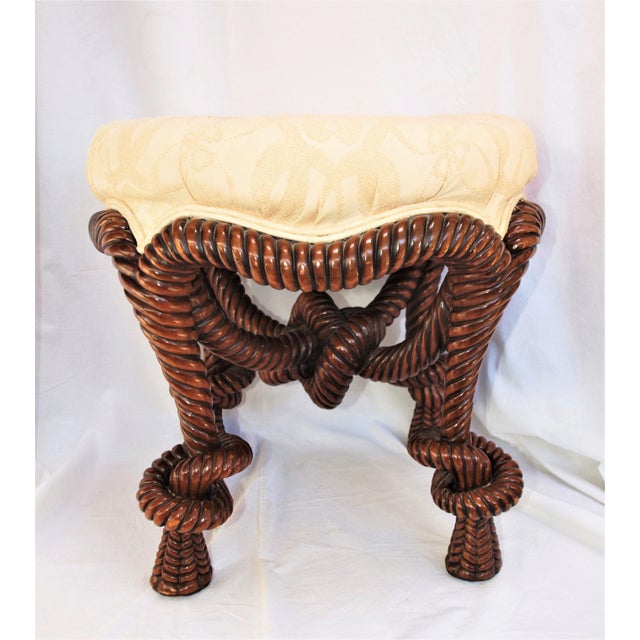 2000s Designed Wood Twisted Rope Knotted Stool | Chairish