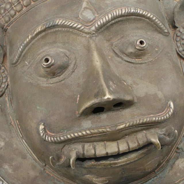 Metal 19th Century Indian Bronze Tiger Bhuta Mask Metal Silver Tone South India Kerala For Sale - Image 7 of 10