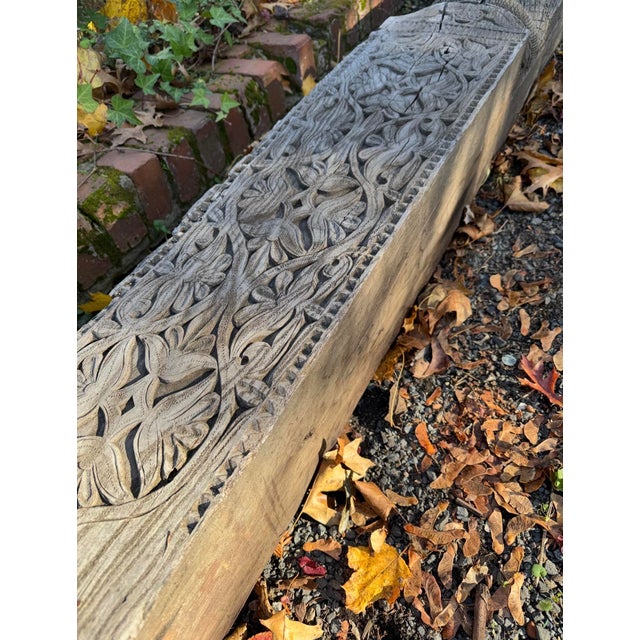 1950s Antique Salvaged Structural Support Beam With Intricate Carvings, For Sale - Image 5 of 17