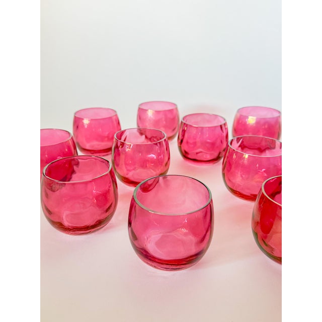 Mid Century Optic Pink Cranberry Roly Poly Glasses, Set of 12 For Sale - Image 10 of 16
