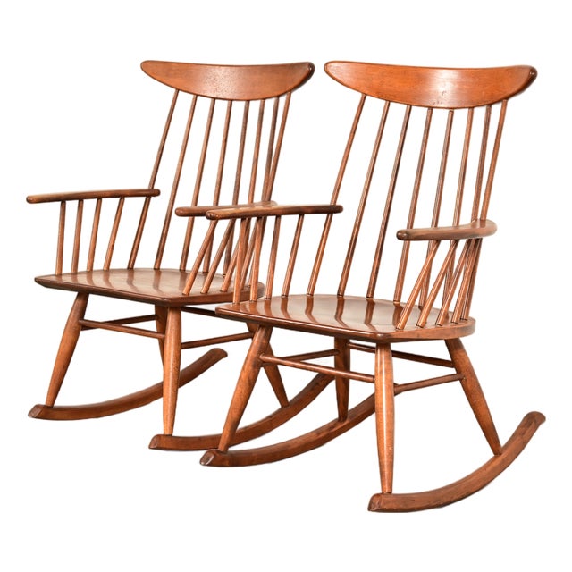 Russel Wright for Conant Ball Solid Birch Rocking Chairs | Pair For Sale