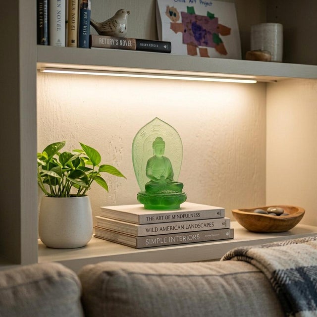 Crystal Glass Mint Green Mandala Gautama Amitabha Shakyamuni Statue For Sale - Image 4 of 10