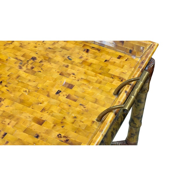 Boho Maitland Smith Tortoise Bamboo and Tessellated Penshell Tray Table For Sale - Image 11 of 18