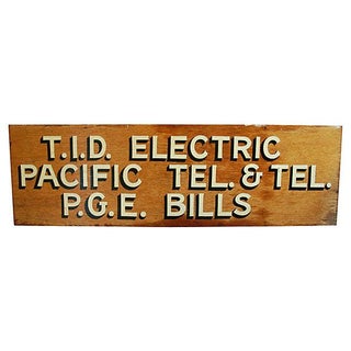 1950s Hand-Painted Wood Utility Billing Sign For Sale