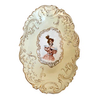 Antique German Hand-Painted Portrait Porcelain Plate For Sale