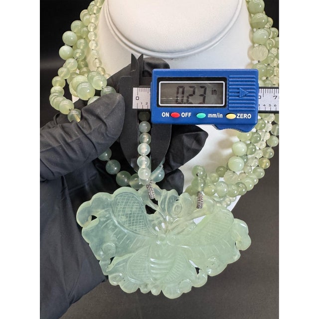 1970s Chinese Export Jadeite Moth Pendant Multi Strand Beaded Necklace For Sale - Image 14 of 17
