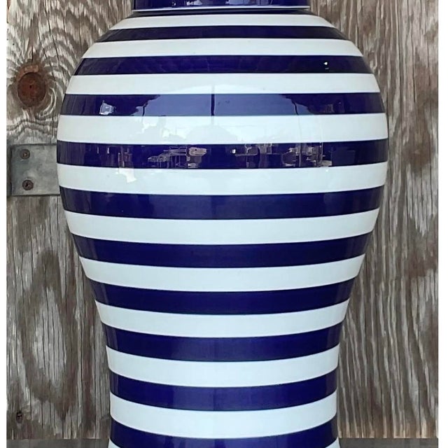 Vintage Contemporary Glazed Ceramic Striped Ginger Jar For Sale - Image 9 of 12