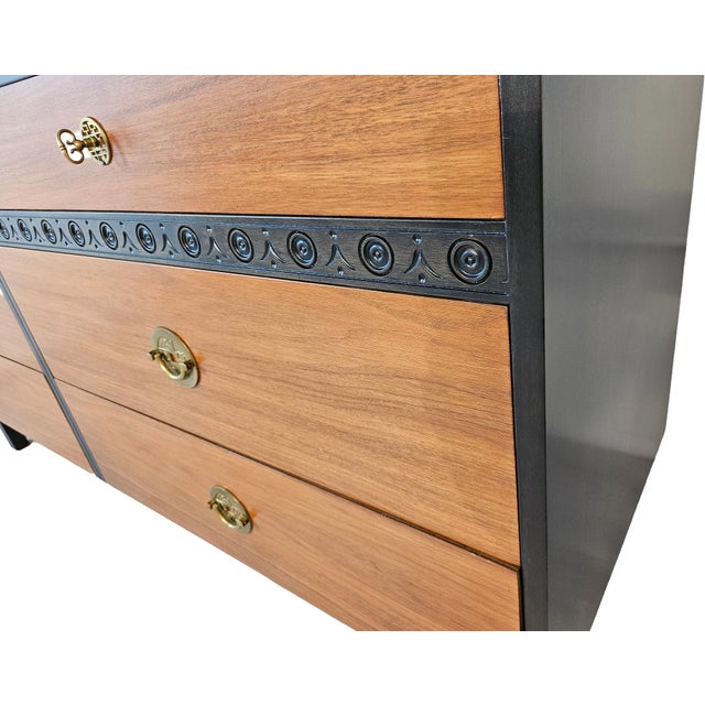 Wood Vintage Walnut Dresser With Brass Hardware, 1970s For Sale - Image 7 of 12