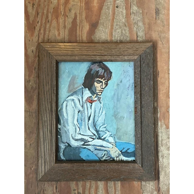 Mid 20th Century Vintage 1970s Oil Painting of Seated Man For Sale - Image 5 of 11
