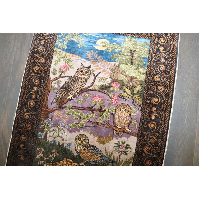 Late 20th Century Zabihi Collection Signed Turkish Silk Herekeh Owl Rug For Sale - Image 5 of 9