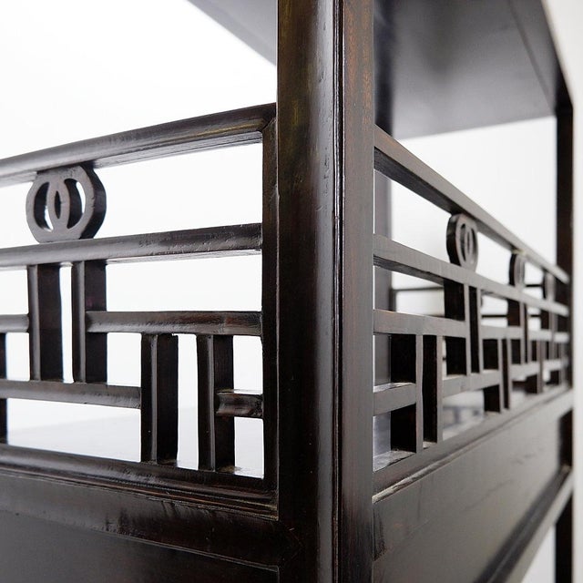 Wood Vintage 20th Century Chinese Four-Tier Lacquered Wood Bookcase For Sale - Image 7 of 16