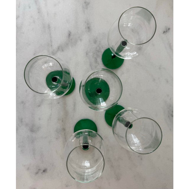 Glass Set of 5 Vintage Tall Green Wine Glasses For Sale - Image 7 of 8
