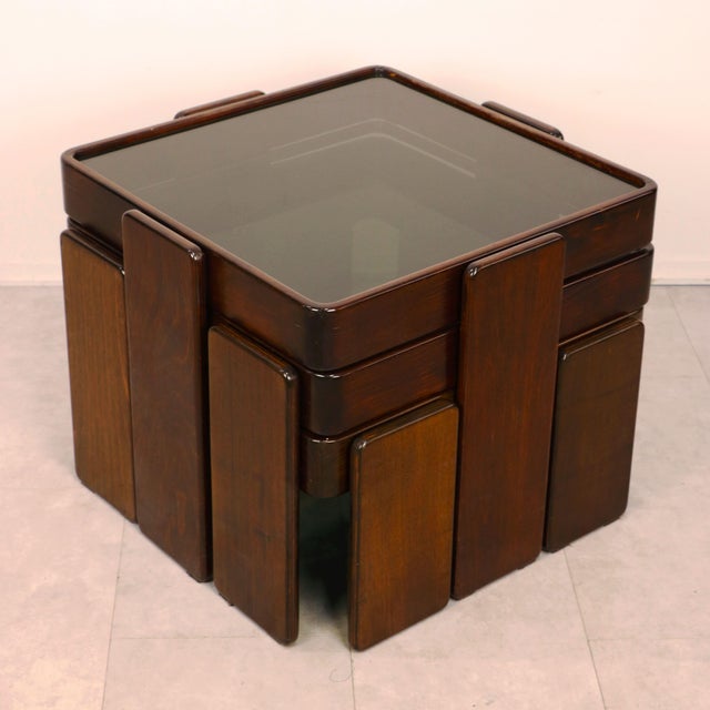 Wood Glass Mod. 784 Nesting Tables by Gianfranco Frattini for Cassina, 1970s, Set of 3 For Sale - Image 7 of 8