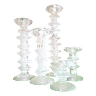 Finnish Festivo Glass Candleholders by Timo Sarpaneva for Iittala, Set of 5 For Sale