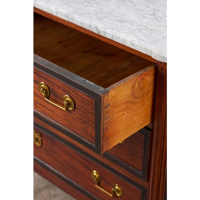 Louis XVI Period 18th Century French Commode With White Marble Top + Ebony Banding (C. 1780) For Sale - Image 11 of 14