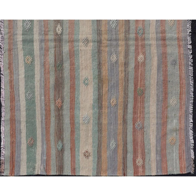 Textile Colorful Vintage Turkish Flat-Weave Kilim Rug With Geometric Striped Design For Sale - Image 7 of 10