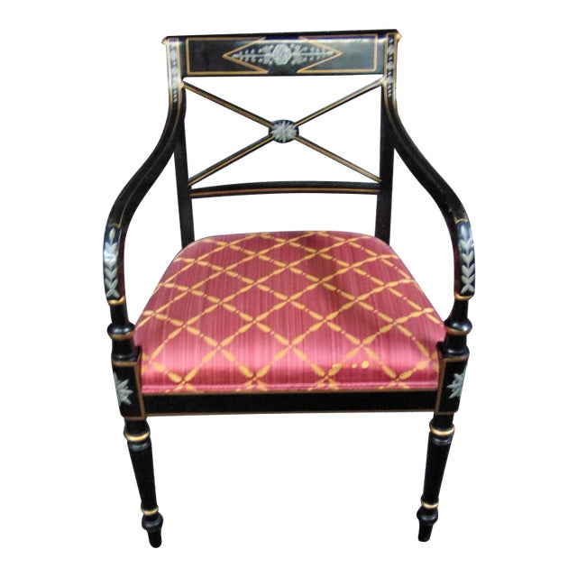 Kindel Regency Style Ebonized and Paint Decorated Armchair For Sale