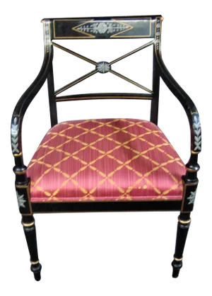 Kindel Regency Style Ebonized and Paint Decorated Armchair