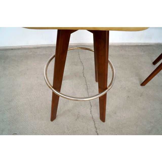 1960’s Mid-Century Modern Walnut & Leather Bar Stools - A Pair For Sale - Image 10 of 12