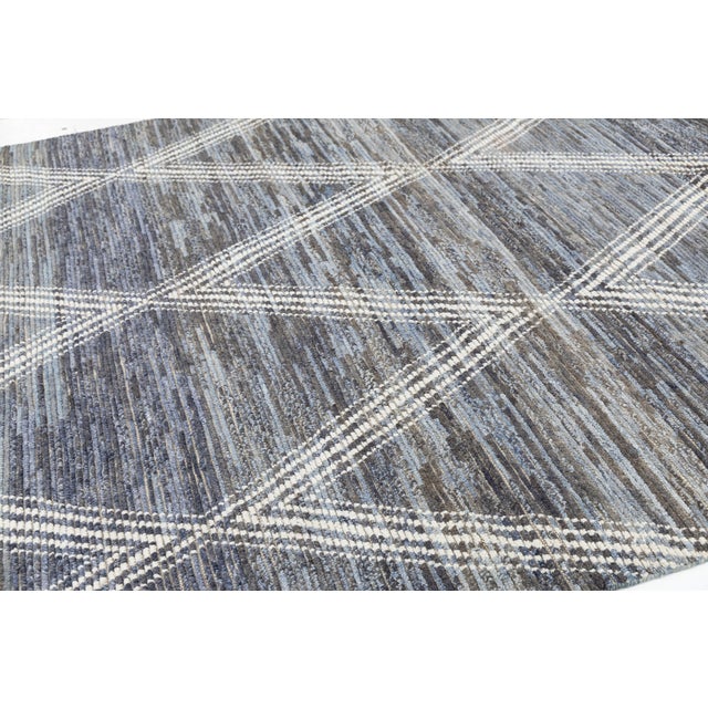 Slate Blue Modern Moroccan-Inspired Wool Rug With Trellis/Diamond Pattern 8x10 For Sale - Image 4 of 11