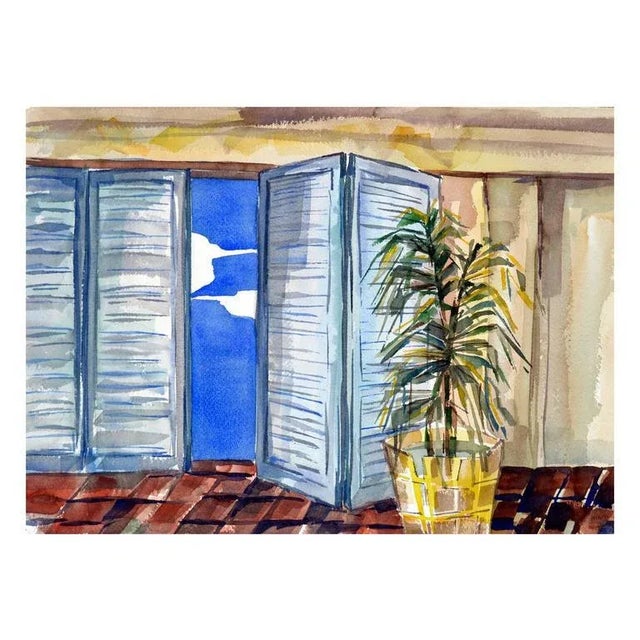 American 1970s "The Patio's Open Door" Interior Scene Watercolor Painting For Sale - Image 3 of 3