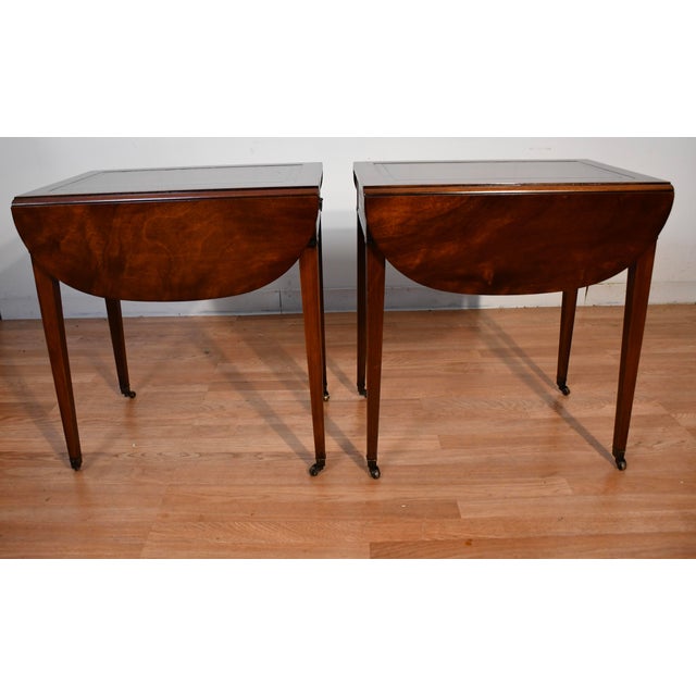 1930s Pair of Weiman Regency Mahogany & Leather Top Pembroke Side / End Tables For Sale - Image 9 of 18