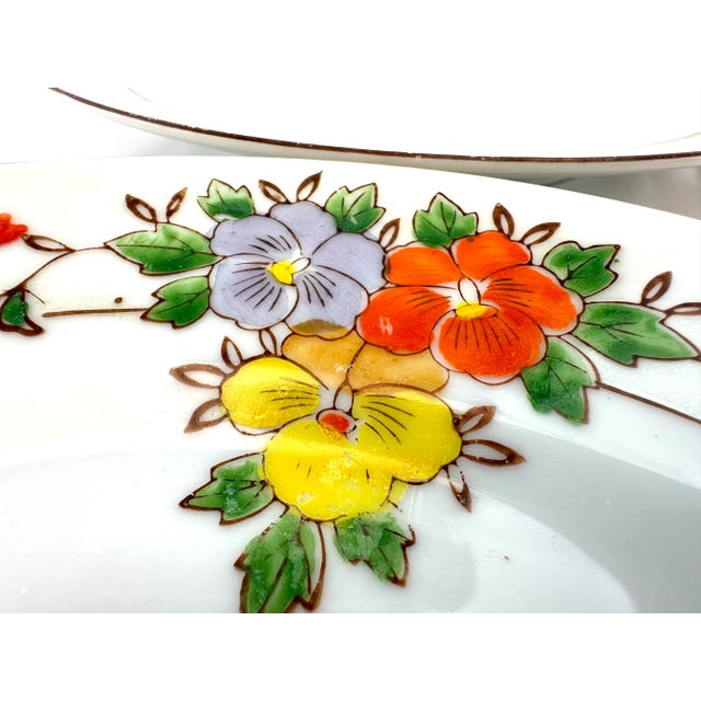 1940s Vintage 1940's Hand Painted Floral Plates, Trico Nagoya Japan- Set of 6 For Sale - Image 5 of 11