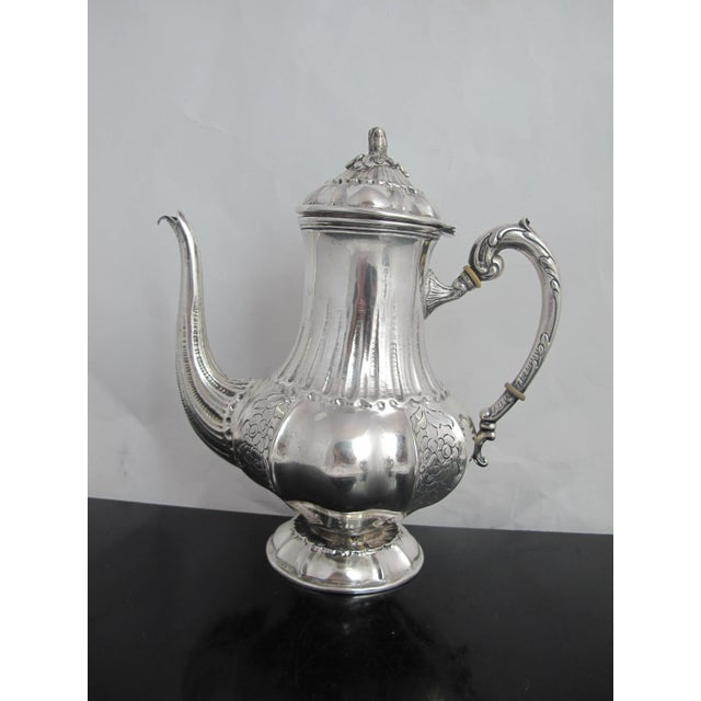 Metal Vintage Italian 800 Floral Engraved Silver Coffee & Tea Creamer Sugar Set For Sale - Image 7 of 13