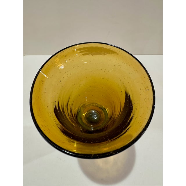 Vintage Amber and Blue-Green Stemmed Goblets Hand Blown Art Glass Wine Glasses - a Pair For Sale - Image 4 of 6