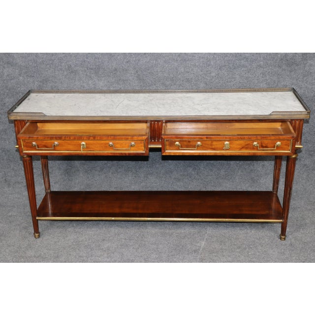 French 20th C. French Louis XVI Style Brass Mounted Marble Top Sofa Console Table For Sale - Image 3 of 15