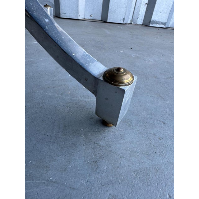 Mid-Century Modern French 1970s Burl Wood Gueridon Side Table on Polished Metal Tripod Base With Brass Mounts For Sale - Image 3 of 6