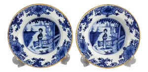 18th-Century Dutch Delft Plates With Chinoiserie Figures, Long Eliza, Pair