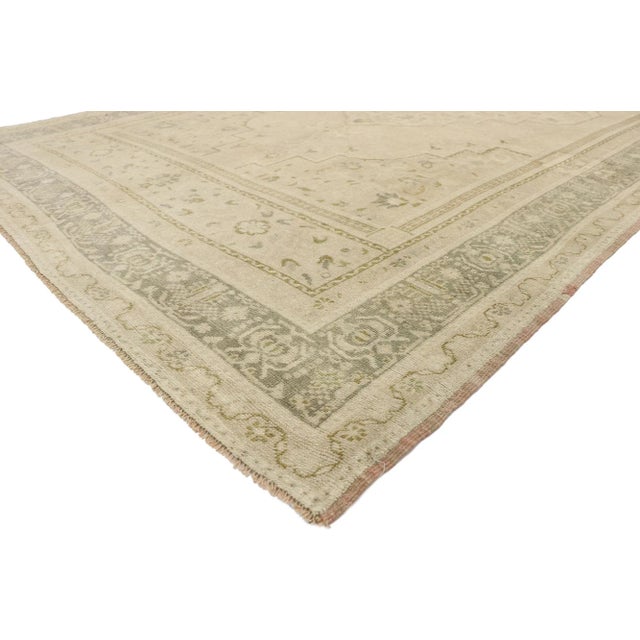 52833 Muted Vintage Turkish Oushak Rug, 07'05 x 13'08. Easygoing elegance meets effortlessly chic in this hand knotted...