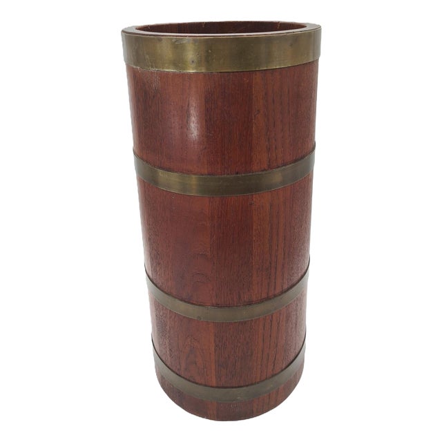 Campanian Wooden Umbrella Stand with Brass Fittings, 1960s For Sale